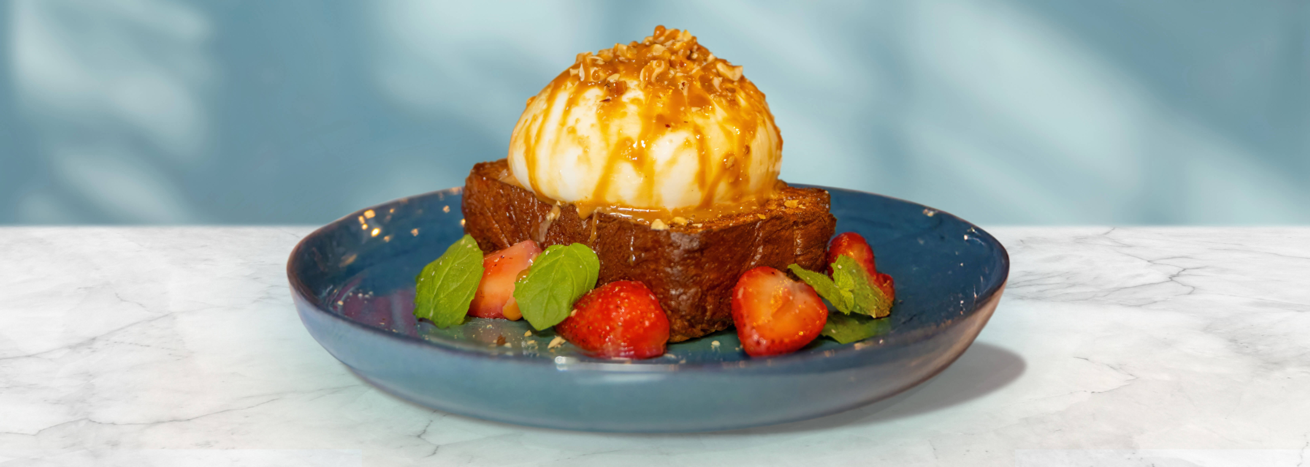 Burrata, French Toast, Caramel sauce, Strawberries, Toasted Hazelnut - Galbani